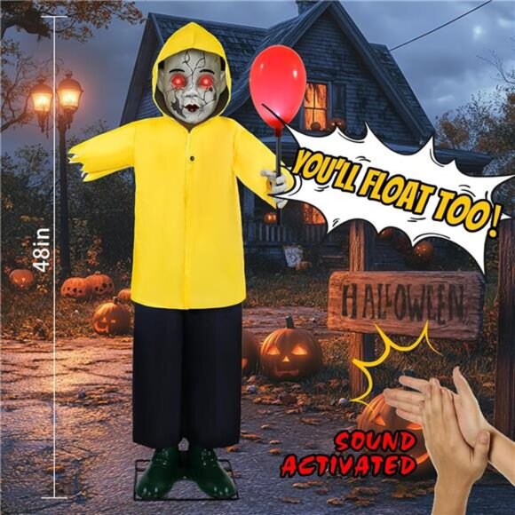 Halloween Animatronics Decorations 4FT Outdoor Scary Life Size Boy Animated - Picture 3 of 8